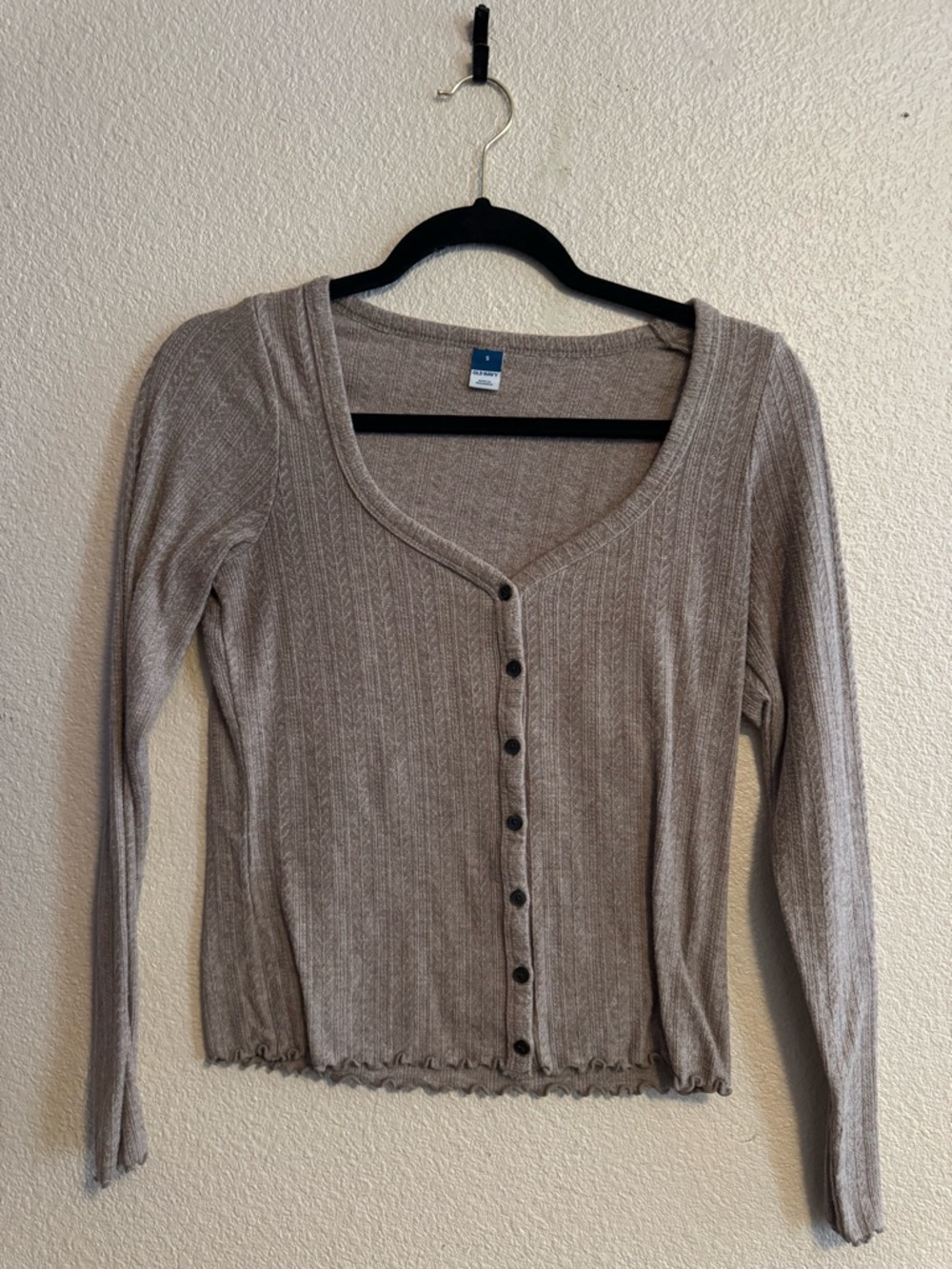 Old Navy Taupe Ribbed Button-Front Women's Top